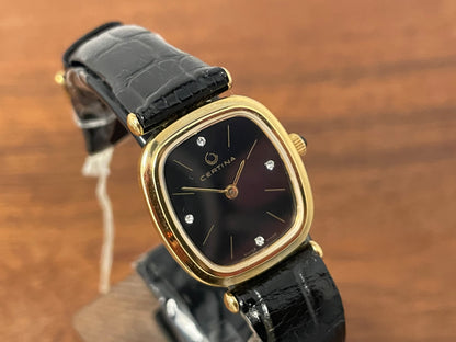 (1970s) Certina 706SP dress watch - gold plated case - black dial w/ diamond markers - small size (NOS)