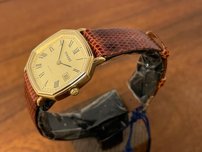 (1980s) Tissot 642.40343/2 Stylist dress watch - gold octagon case - gold dial w/ Roman numerals (NOS)