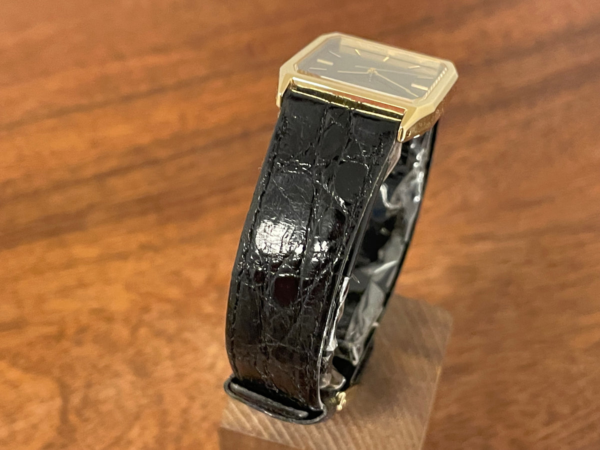 (1986) Seiko 5P31-5030 Quartz "Tank" dress watch - brushed dark grey dial w/ gold markers (NOS)