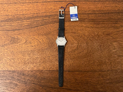 (1970s) Tissot 052-15007 Stylist dress watch - silver cushion case - silver brushed dial w/ silver stick markers - small size (NOS)