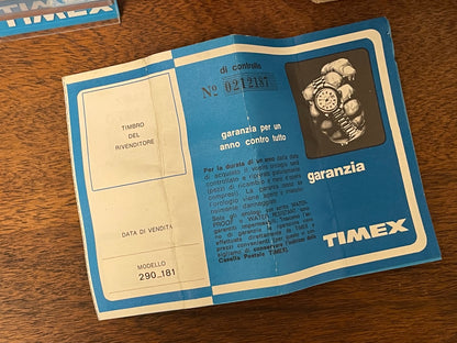 (1970s) Timex 290-181 UFO - orange plastic case - white dial w/ silver markers - small size (NOS + full set)