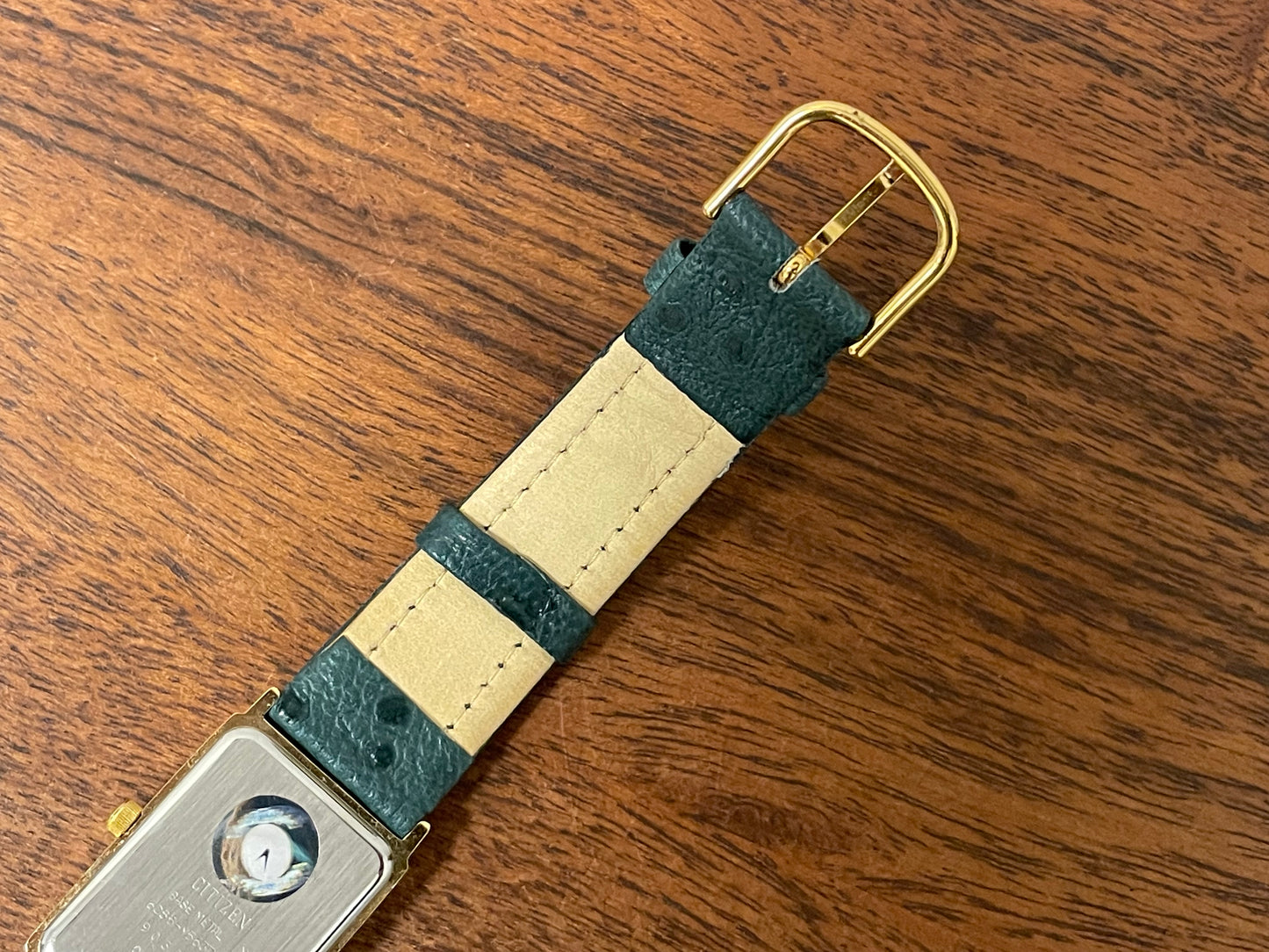 (1990) Citizen 6085-Y56376 “Tank” - white dial w/ moonphase & gold stick markers (mint)