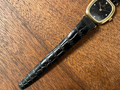 (1970s) Certina 706SP dress watch - gold plated case - black dial w/ diamond markers - small size (NOS)