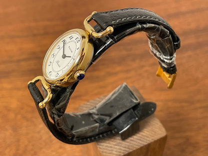 (1980s/1990s) Bulova Paris dress watch - oval case - cream dial w/ black Arabic numerals - small size (NOS)