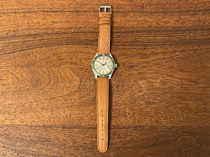 (1970s) Dugena Watertrip "Kermit" diver - green bezel - silver sunburst dial