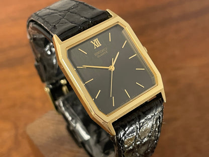 (1986) Seiko 5P31-5030 Quartz "Tank" dress watch - brushed dark grey dial w/ gold markers (NOS)