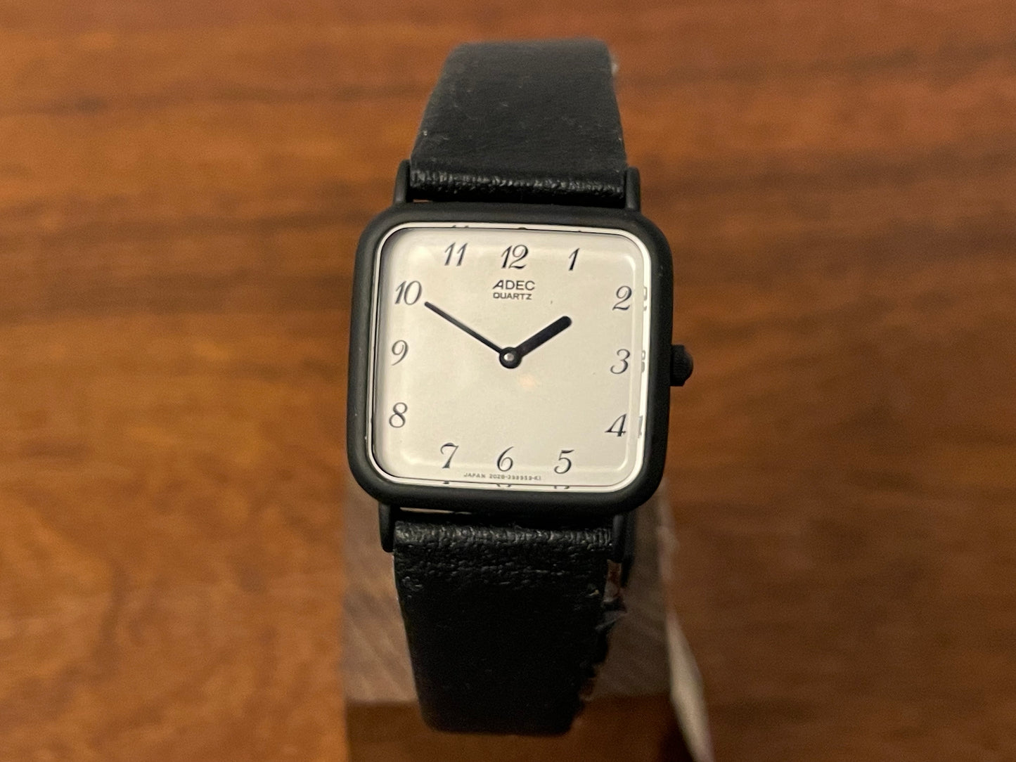 (1983) ADEC (by Citizen) 2028-395808 "TV case" - black case - silver dial w/ black Arabic numerals (NOS)