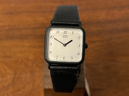 (1983) ADEC (by Citizen) 2028-395808 "TV case" - black case - silver dial w/ black Arabic numerals (NOS)