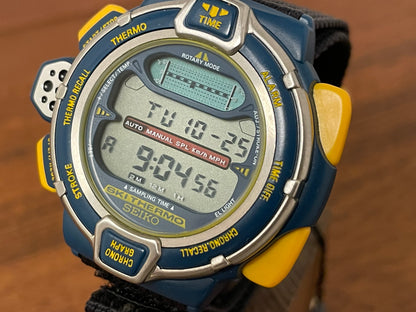 (1994) Seiko S820-6000 Ski Thermo - petrol blue case w/ yellow pushers (NOS)