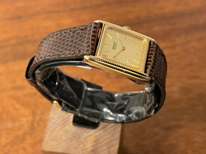 (1982) Seiko 5420-5100 "Tank" dress watch - brushed gold dial w/ gold markers - small size (NOS)