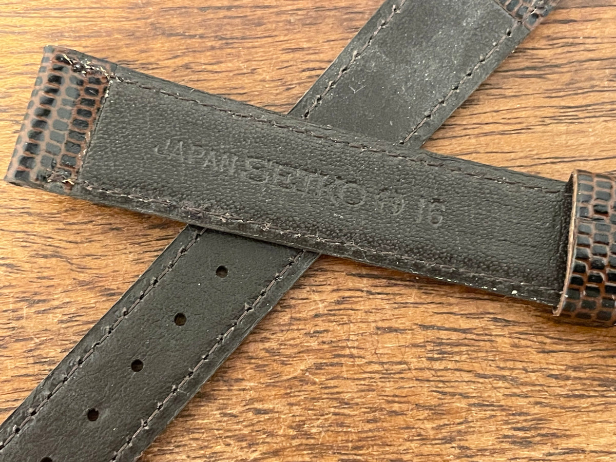 16mm Seiko brown Lizzard print calf leather w/ gold buckle - vintage (NOS)