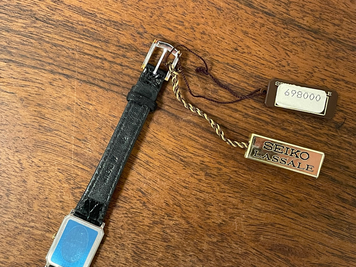(1981) Seiko 6730-5079 Lassale ultra-thin "Tank" dress watch - white dial w/ black Roman numerals - small size (NOS)