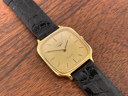 (1980s) Longines 978 6398 dress watch - gold plated case - gold dial w/ stick markers (NOS)