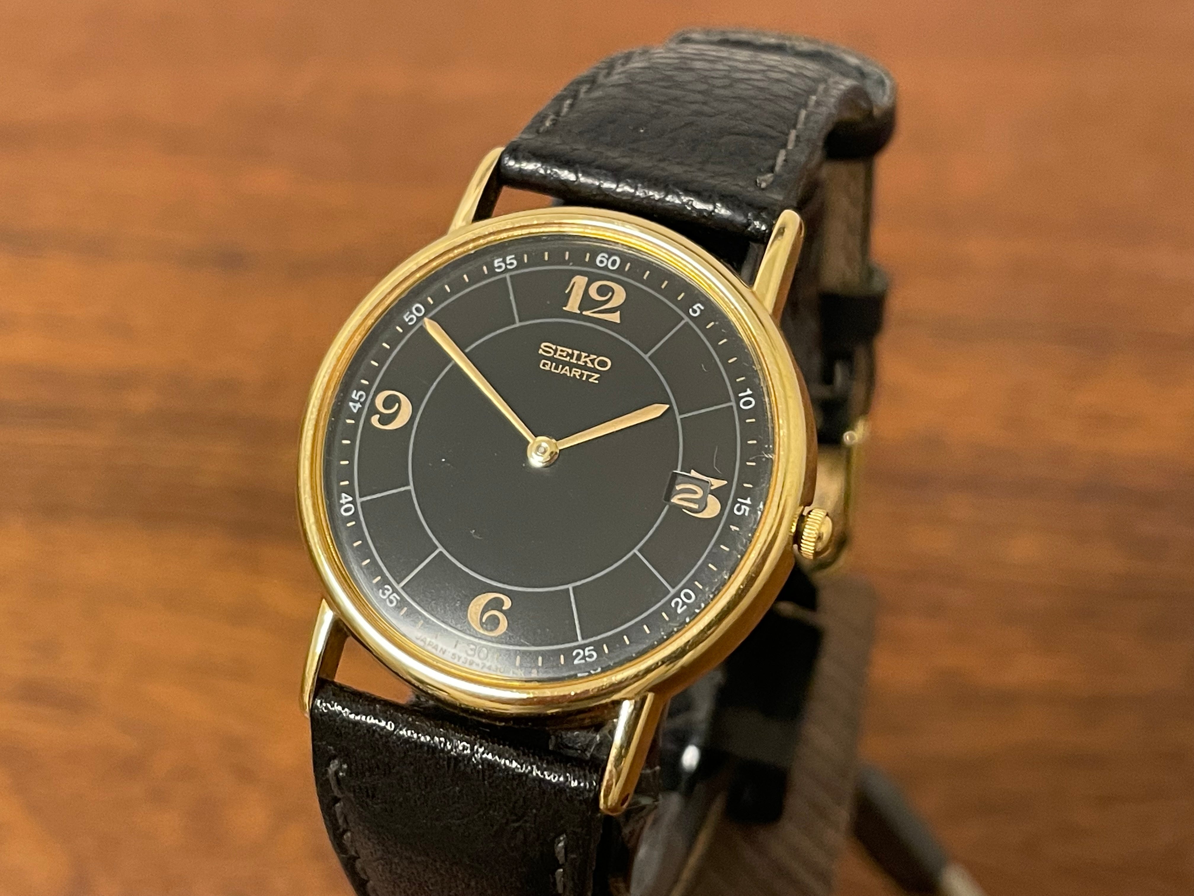 2000) Seiko 5Y39-7010 dress watch - gold colored case - black dial