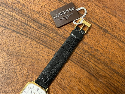 (1980s) Longines 960 6083 dress watch - gold plated case - white dial w/ Roman numerals (NOS)