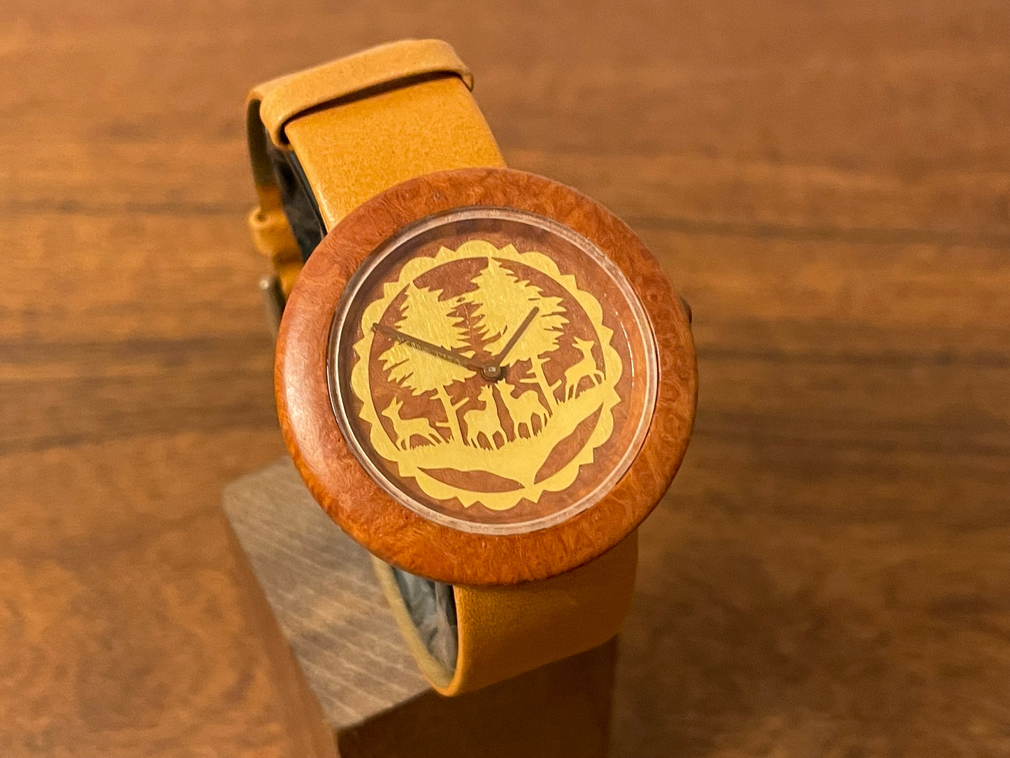 (1991) Tissot WoodWatch W195 - Mediterranean Briar case & dial w/ gold colored inlay (NOS)