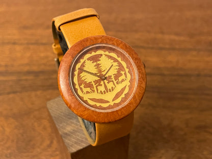 (1991) Tissot WoodWatch W195 - Mediterranean Briar case & dial w/ gold colored inlay (NOS)