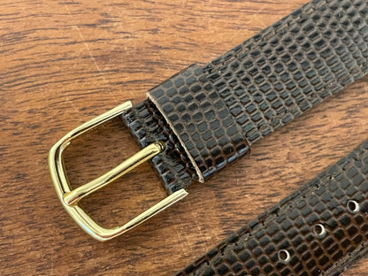 17mm Seiko brown Lizzard print calf leather w/ gold buckle - vintage (NOS)
