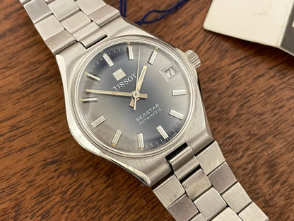 (1970s) Tissot Seastar automatic - blue/silver sunburst dial w/ silver stick markers - small size (NOS)