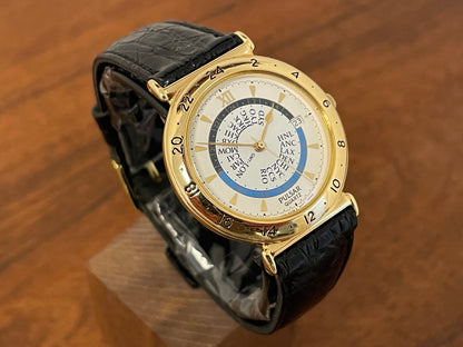 (1999) Pulsar V339-6000 world Timer - gold case - rotating white dial w/ gold markers (NOS)