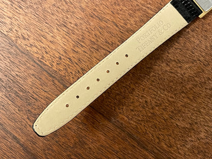 (1998) Tiffany & Co. Portfolio "Tank" dress watch - gold case - white dial w/ black Roman numerals (Mint)