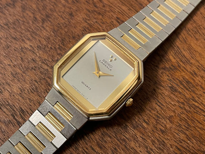 (1982) Seiko 8420-5129 Lassale dress watch - bi-color integrated bracelet & case - silver dial - small size (NOS)