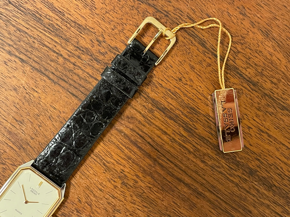 (1983) Seiko 9550-5069 Lassale ultra-thin "Tank" dress watch - cream dial w/ black stick markers (NOS)