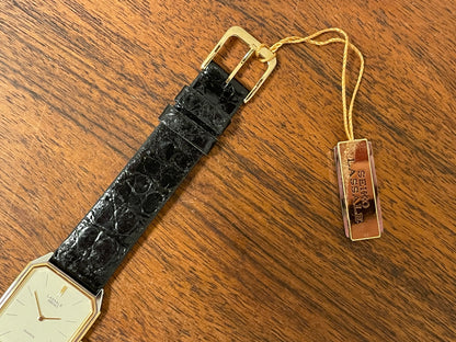 (1983) Seiko 9550-5069 Lassale ultra-thin "Tank" dress watch - cream dial w/ black stick markers (NOS)