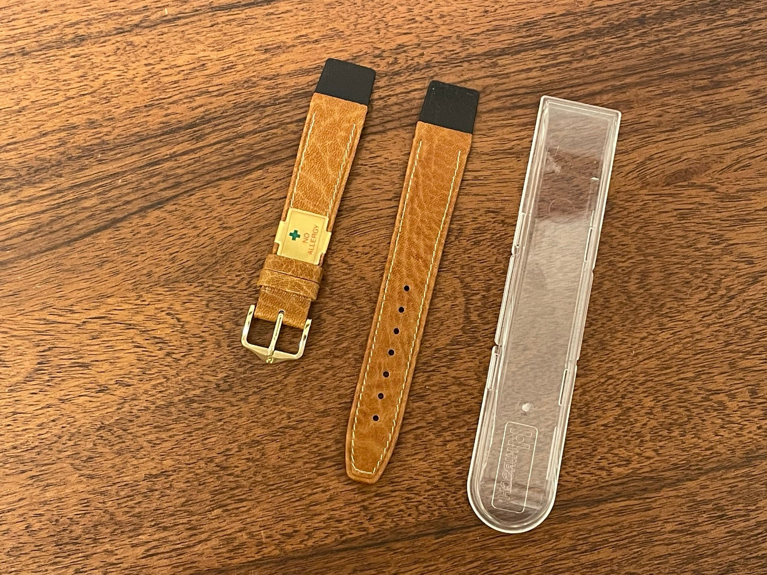 18mm Hirsch Camel grain "No Allergy" leather strap - Cognac brown (NOS)