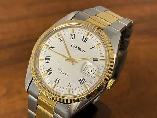 1980s Caravelle (manufactured by Bulova) “Datejust” dress watch front view