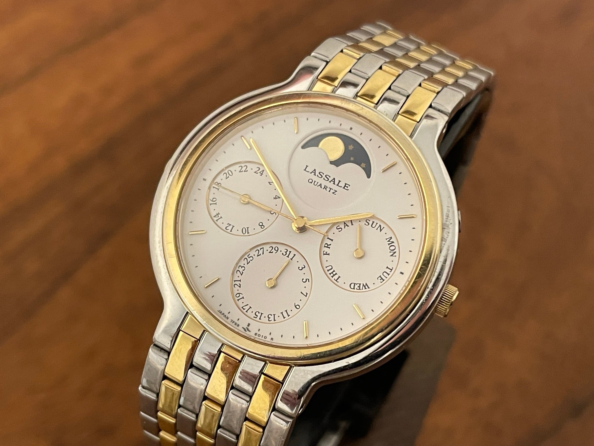 1998 Lassale Seiko 7F69 6029 moon phase calender dress watch