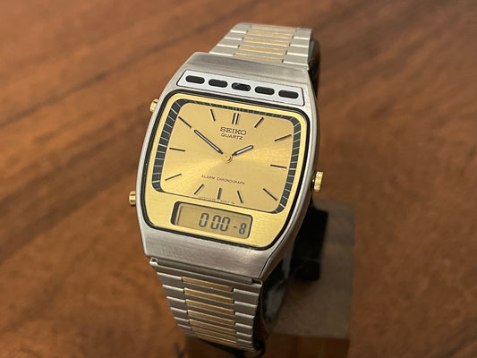 (1990) vintage Seiko H249-503A Alarm Chronograph (NOS) front view